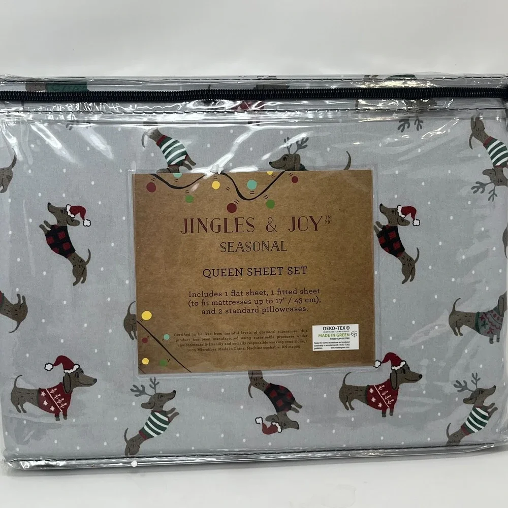 Jingles & Joy Queen Sheet Set Christmas Dachshund Sweater Microfiber Sweater NEW